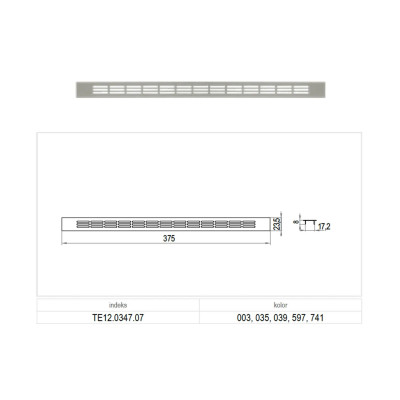 Kratka wentylacyjna 23,5x375mm kolor czarny mat