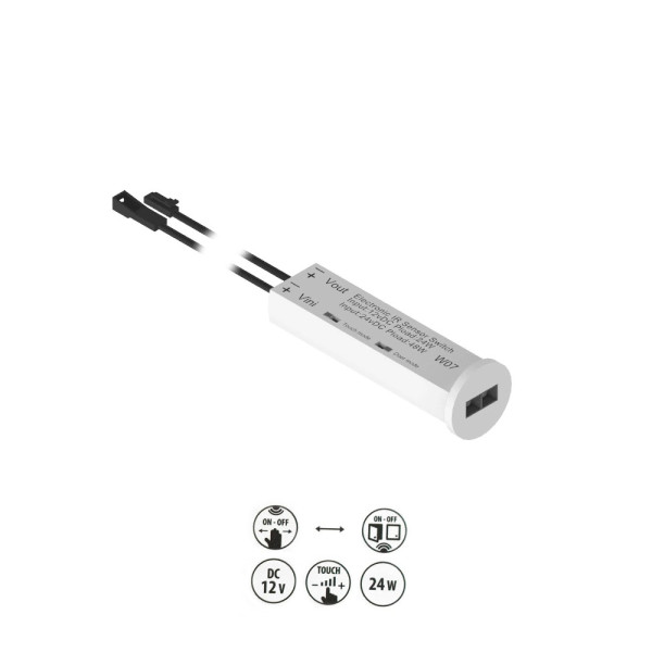 Włącznik meblowy bezdotykowy ze ściemniaczem W07 12V/24W 24V/48W 2A max - biały.