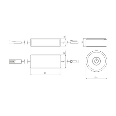 Włącznik meblowy dotykowy, bezprzewodowy ze ściemniaczem W08 12V DC, 60W - czarny.