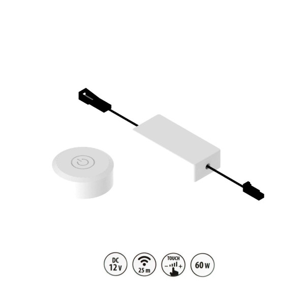 Włącznik meblowy dotykowy, bezprzewodowy ze ściemniaczem W08 12V DC, 60W - biały.