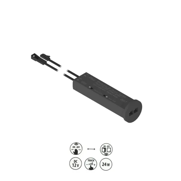 Włącznik meblowy bezdotykowy ze ściemniaczem W07 12V/24W 24V/48W 2A max - czarny.
