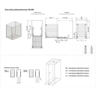 Kosz Cargo mini dolny jednopoziomowy 400 L-450 biały Rejs