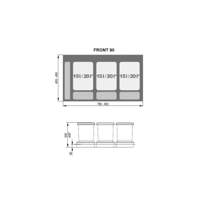 Pojemnik na odpady PRAKTIKO 90 (3x20L) H-400 REJS WE14.1831.05.049 Pojemnik na odpady PRAKTIKO 90 (3x20L) H-400 REJS WE14.1831.05.049