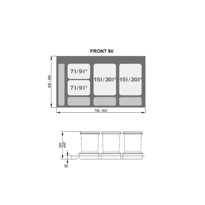 Pojemnik na odpady PRAKTIKO 90 (2x15L+2x7L) H-300 REJS WE14.1826.05.049 Pojemnik na odpady PRAKTIKO 90 (2x15L+2x7L) H-300 REJS WE14.1826.05.049