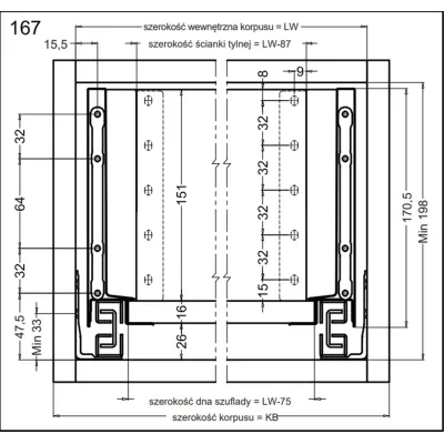 Szuflada Hafele Matrix S Slim średnia biała H-167 L-500