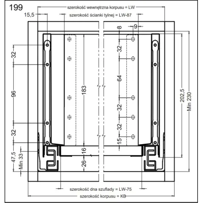 Szuflada Hafele Matrix S Slim wysoka biała H-199 L-500