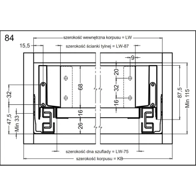 Szuflada niska Matrix S Slim H84 L450 Hafele 514.11.824 biała Szuflada niska Matrix S Slim H84 L450 Hafele 514.11.824 biała