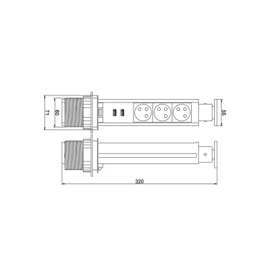 Przedłużacz biurkowy Elektrima (tubus wpuszczany okrągły) fi 60mm (3x230V+ 2 x USB) Przedłużacz biurkowy Elektrima (tubus wpuszczany okrągły) fi 60mm (3x230V+ 2 x USB)