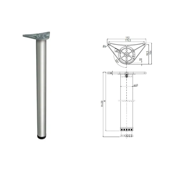 Noga meblowa fi-60 H-710 aluminium GTV