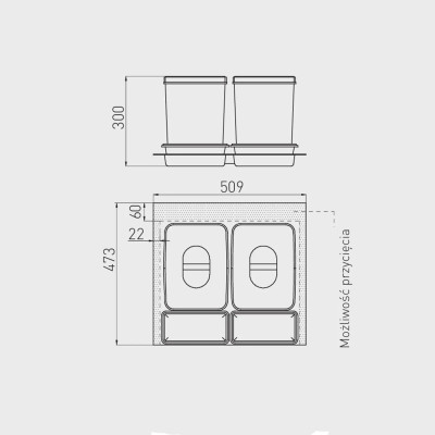 Pojemnik - kosz na odpady Multino 60 (2x15L) H-300 GTV PB-91104100B5-A