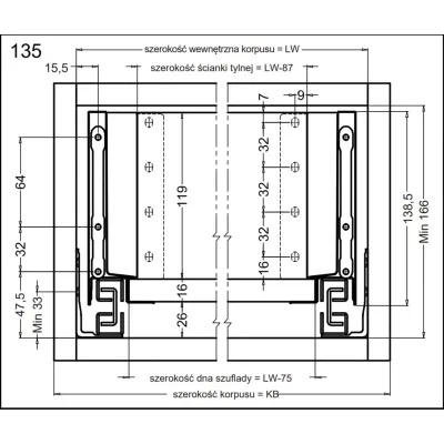 Szuflada Hafele  Matrix S Slim średnia biała H-135 L-350