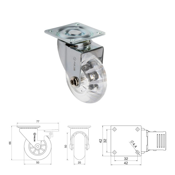 Kółko meblowe obrotowe Supra 50mm bez hamulca