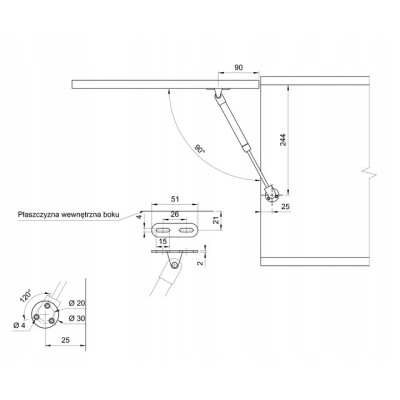 Podnośnik gazowy do frontów meblowych REJS 60N metal/tworzywo