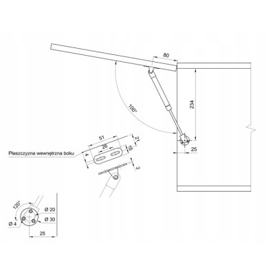 Podnośnik gazowy do frontów meblowych REJS 100N metal/tworzywo