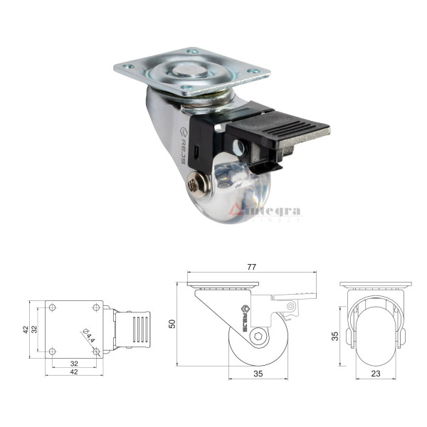 Kółko meblowe obrotowe Supra 35mm z hamulcem