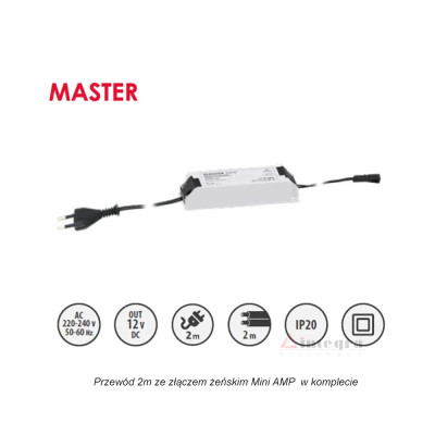 Zestaw zasilający Master 24W do taśm LED  (zasilacz, przewody)