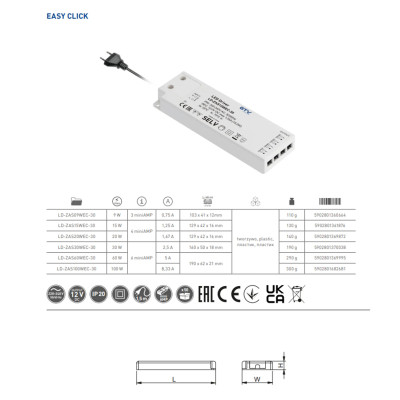 Zasilacz do taśm LED Easy Click 12V 60W  GTV