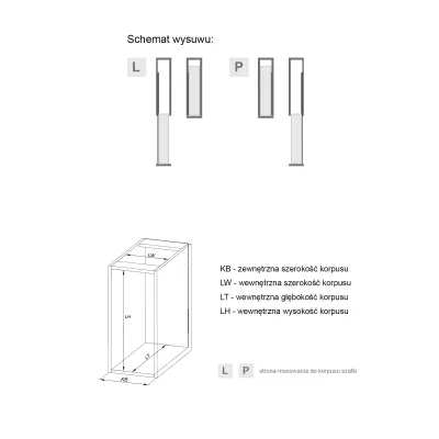 Kosz Cargo boczny 15cm 2p 150 L-450  BIAŁY + system jezdny Prawy (cichy domyk)