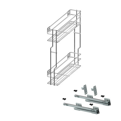Kosz Cargo boczny 15cm 2p 150 L-450  efekt chrom + system jezdny Prawy (cichy domyk)