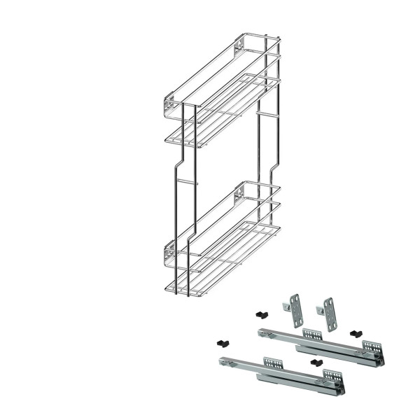Kosz Cargo boczny 15cm 2p 150 L-450  efekt chrom + system jezdny Prawy (cichy domyk)