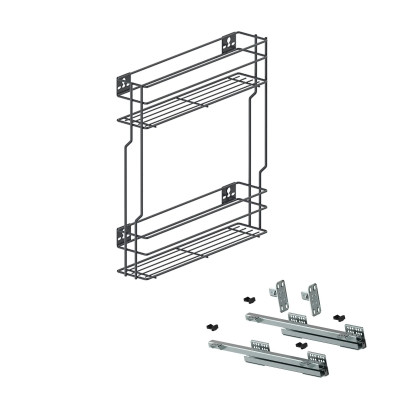 Kosz Cargo boczny 15cm 2p 150 L-450  GRAFIT + system jezdny Prawy (cichy domyk)