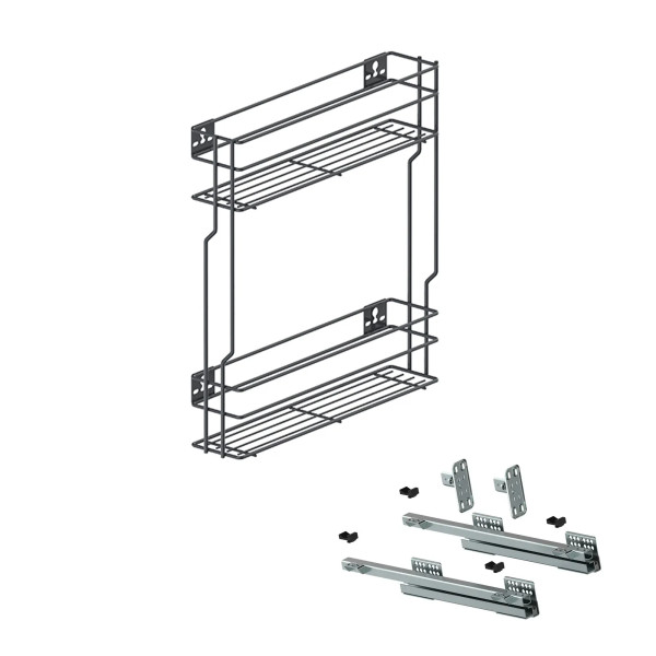 Kosz Cargo boczny 15cm 2p 150 L-450  GRAFIT + system jezdny Prawy (cichy domyk)