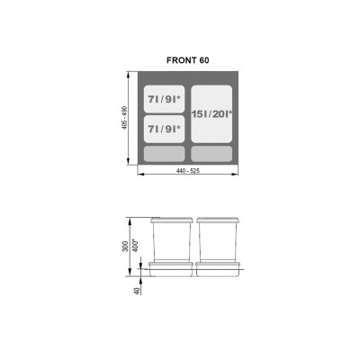 Pojemnik - kosz na odpady PRAKTIKO 60 (1x15L+2x7L) H-300 REJS WE14.1822.05.049 Pojemnik - kosz na odpady PRAKTIKO 60 (1x15L+2x7L) H-300 REJS WE14.1822.05.049
