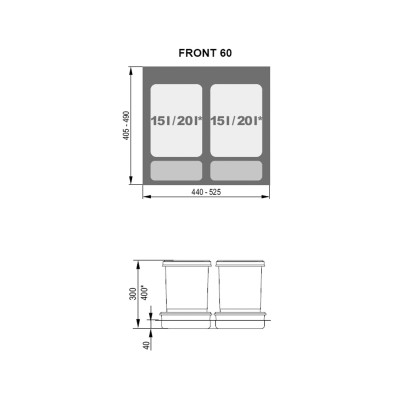 Pojemnik - kosz na odpady PRAKTIKO 60 (2x20L) H-400 REJS WE14.1827.05.049 Pojemnik - kosz na odpady PRAKTIKO 60 (2x20L) H-400 REJS WE14.1827.05.049