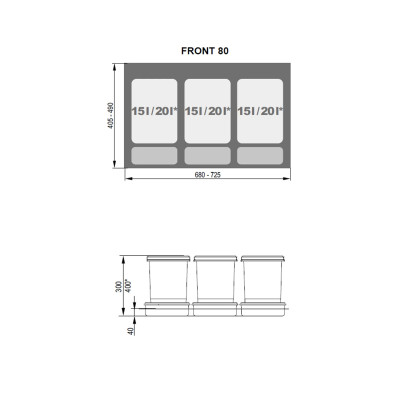 Pojemnik - kosz na odpady PRAKTIKO 80 (3x20L) H-400 REJS WE14.1829.05.049 Pojemnik - kosz na odpady PRAKTIKO 80 (3x20L) H-400 REJS WE14.1829.05.049