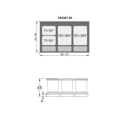 Pojemnik na odpady PRAKTIKO 90 (2x20L+2x9L) H-400 REJS WE14.1832.05.049